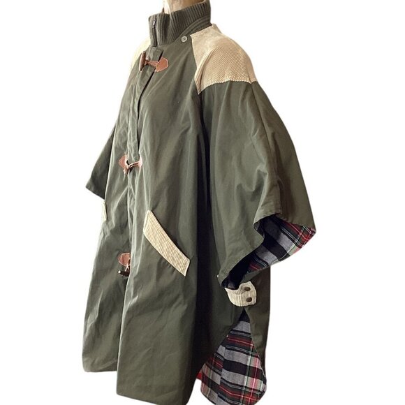Mulberry Street Poncho Jacket Khaki Corduroy Flannel Lined Canvas Toggle L #121i - Picture 5 of 11